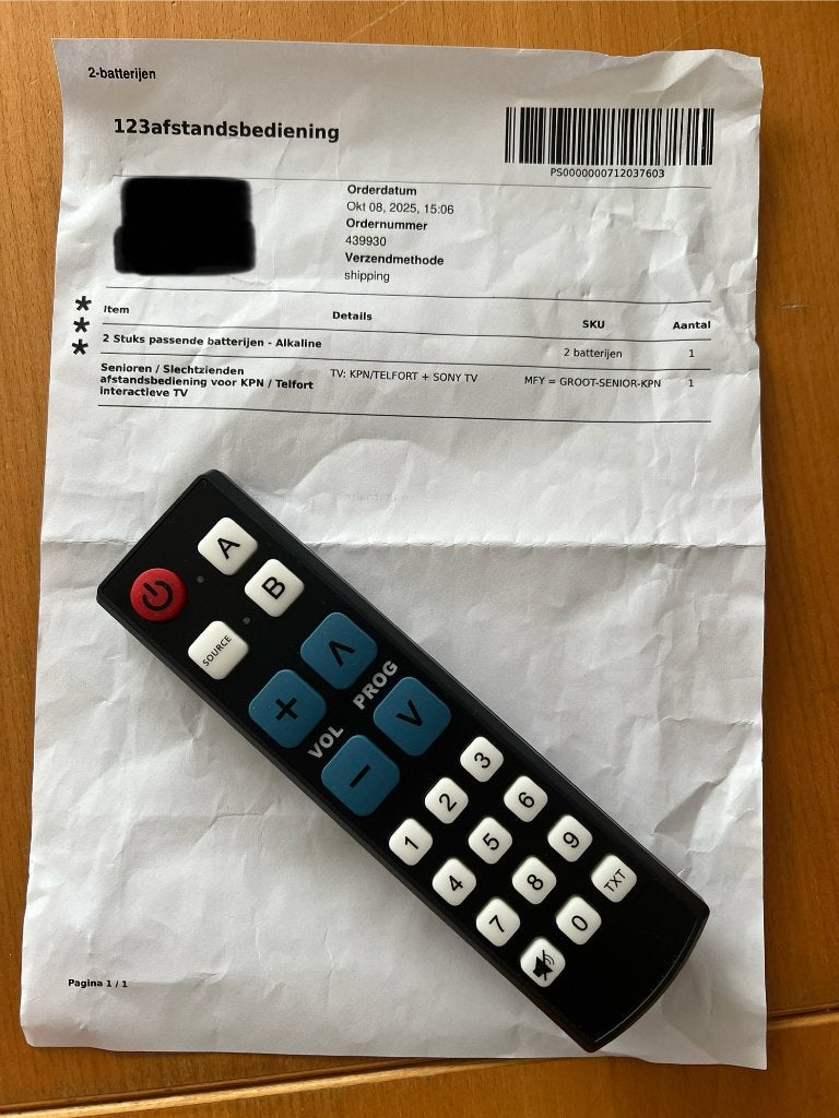Senioren afstandbediening KPN + Sony TV, Ophalen, Nieuw, Universeel, Tv