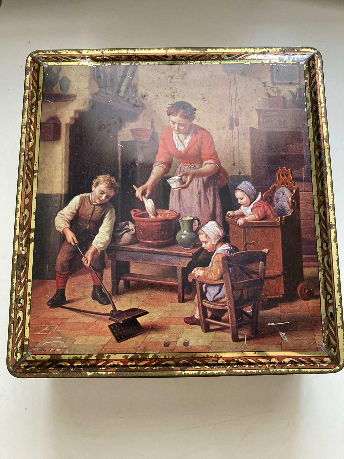 Antieke metalen blik -  B. De Loose 1809-1885 met afbeelding, Verzamelen, Ophalen of Verzenden, Gebruikt, Overige
