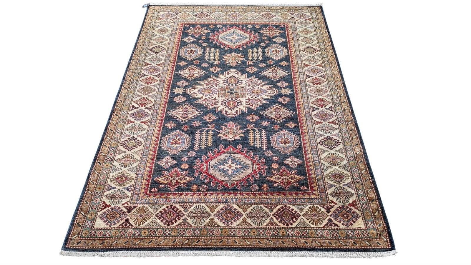 Handgeknoopt oosters wol Ziegler Kazak tapijt blue 171x247cm