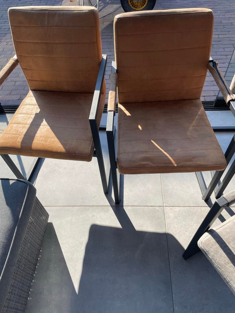 Set van 4 Eetkamerstoelen - Bruin en Grijs, Huis en Inrichting, Stoelen, Ophalen, Gebruikt, Overige kleuren, Vier