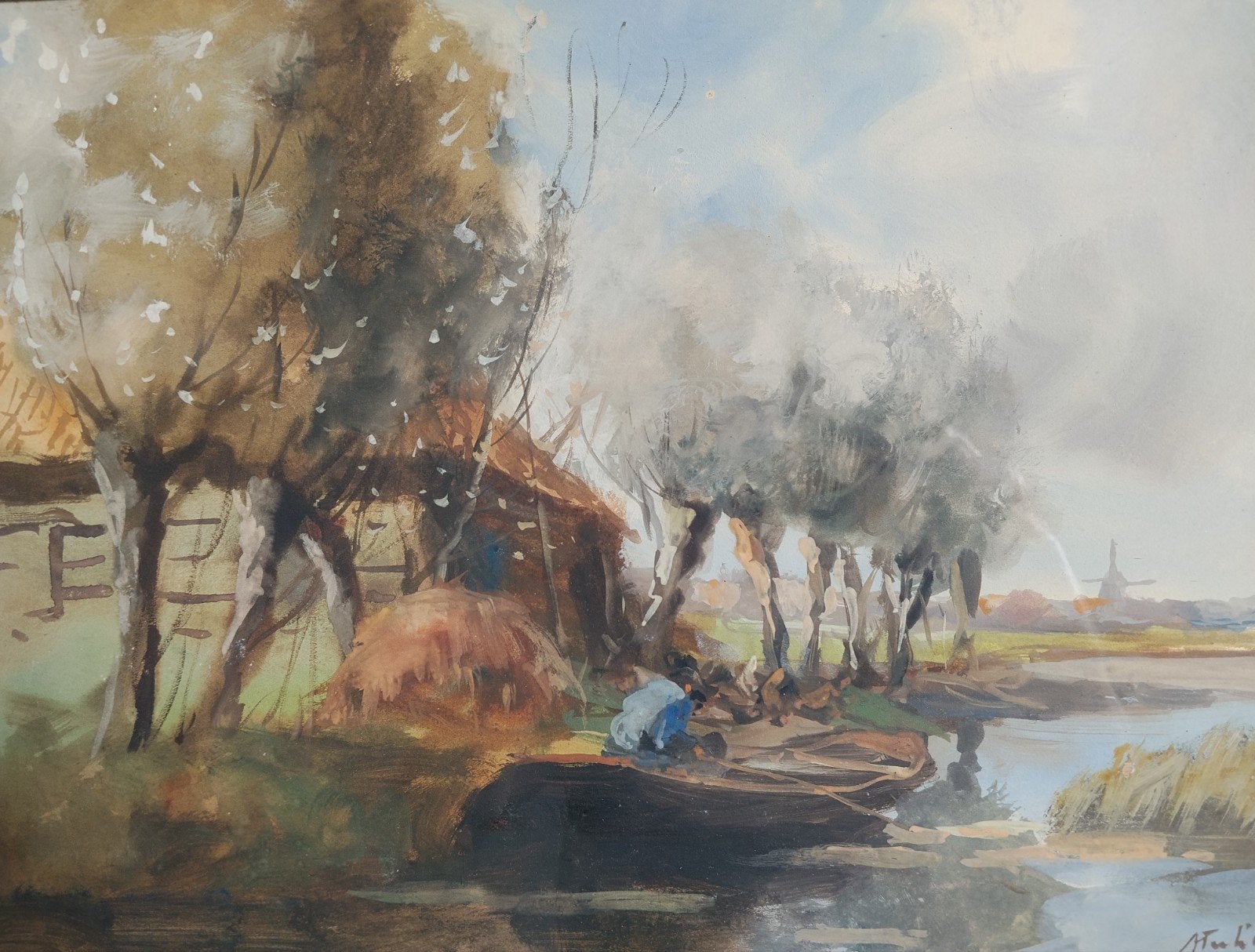 Adriaan Terhell Hollands landschap oud antiek schilderij, Ophalen of Verzenden