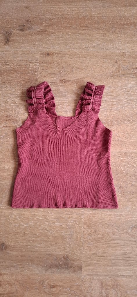 leuk roestbruin topje met leuke halslijn valt als maat S, Bruin, Verzenden, Zo goed als nieuw, Maat 36 (S)