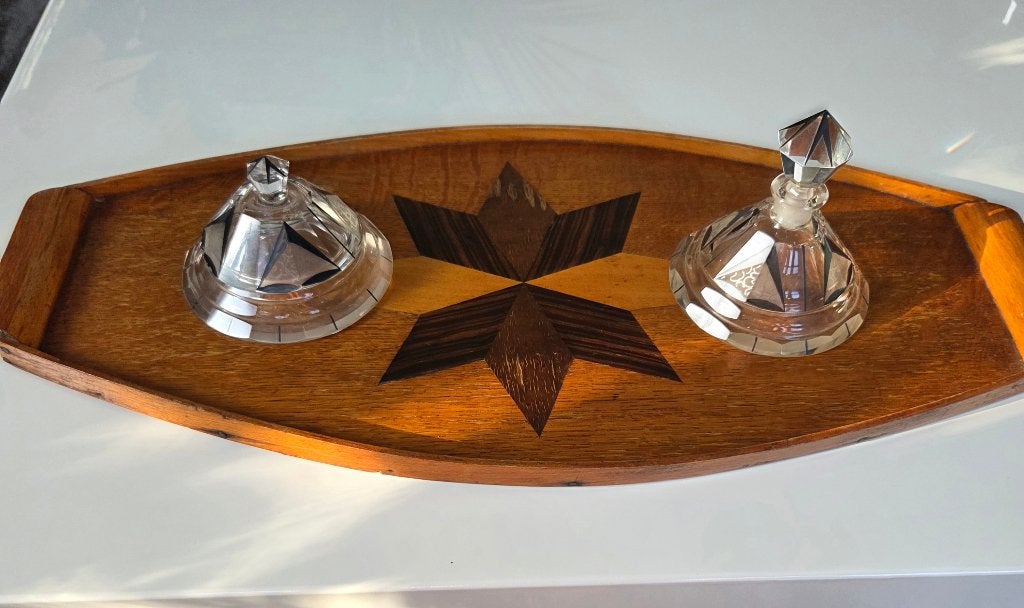 art deco dienblad hout 52 cm, Ophalen of Verzenden, Gebruikt, Ovaal, Hout