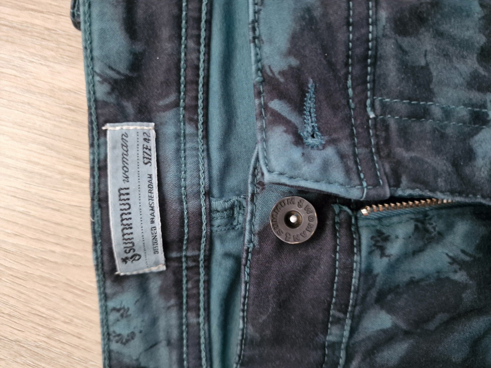 Groen met blauw. broek 42,  jas L, colbert 44, Ophalen, Zo goed als nieuw, Maat 42/44 (L)
