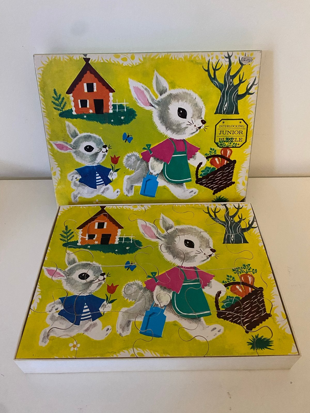 Vintage Houten konijnen puzzel, 2 tot 4 jaar, Gebruikt, 10 tot 50 stukjes, Ophalen of Verzenden