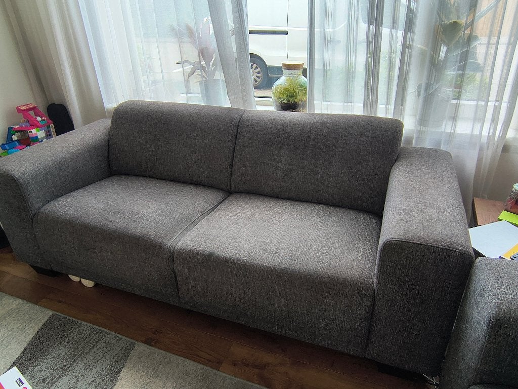 Twee banken, 2,5 zits, Ophalen, Gebruikt, 75 tot 100 cm, Stof