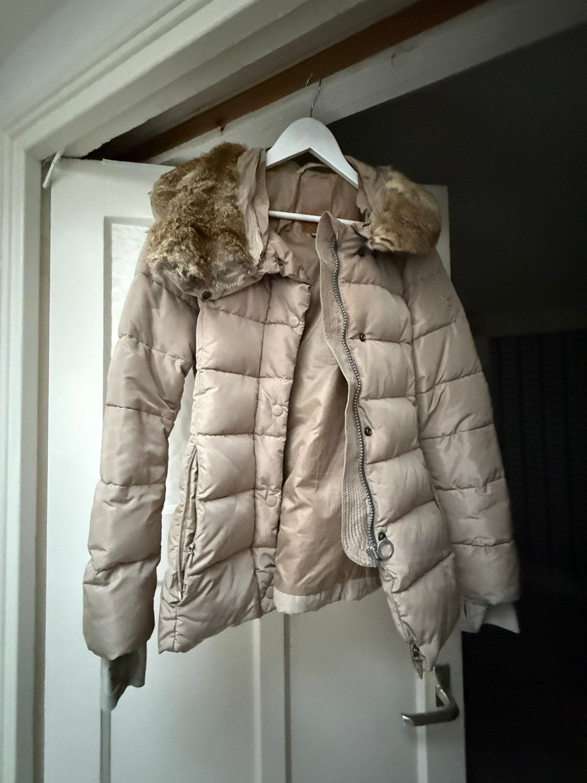 Dure jas - Airforce winterjas met bontkraag, Ophalen of Verzenden, Gedragen, Maat 42/44 (L), Beige