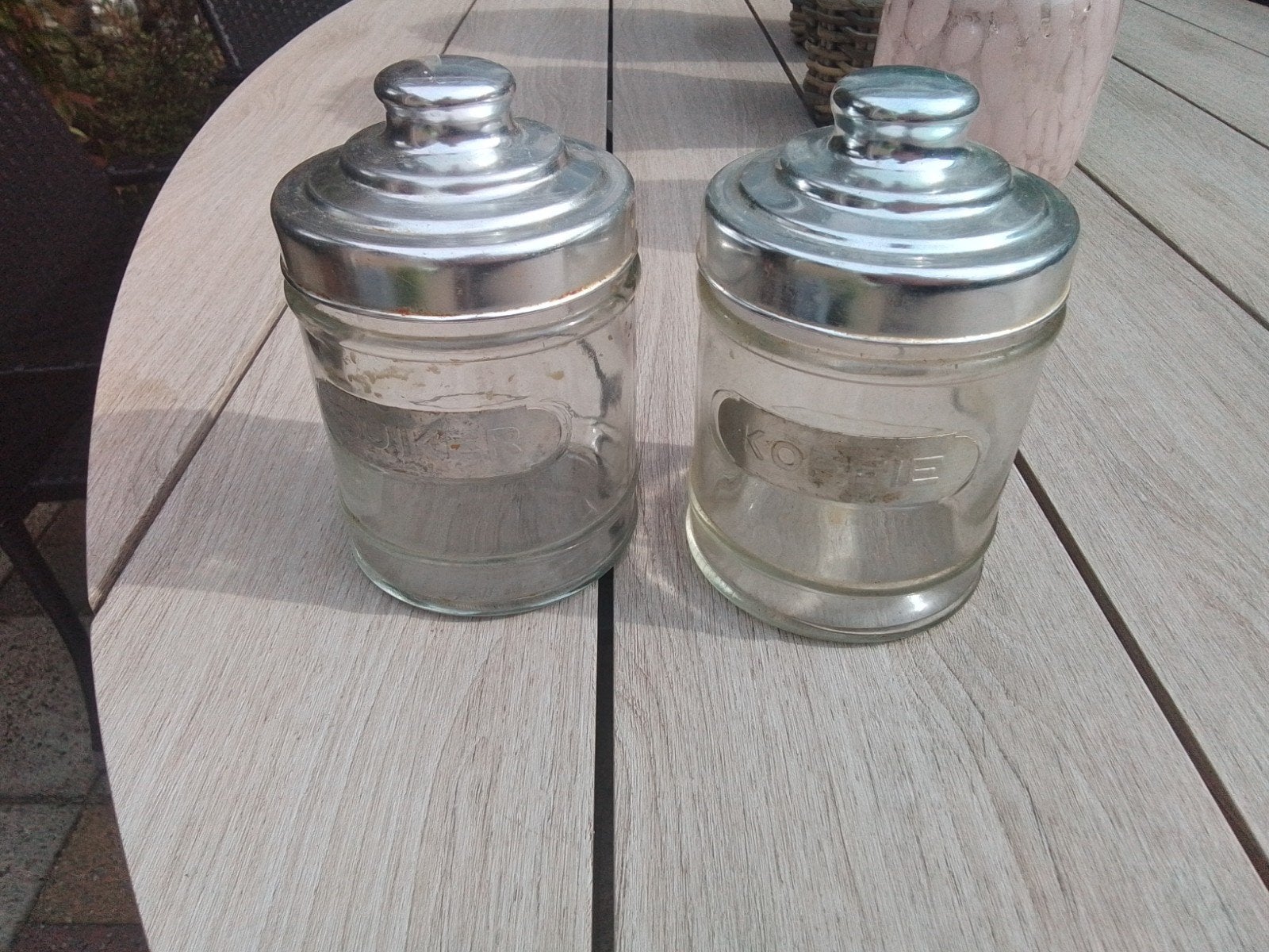 Vintage glazen voorraadpotten met metalen deksel, Ophalen of Verzenden