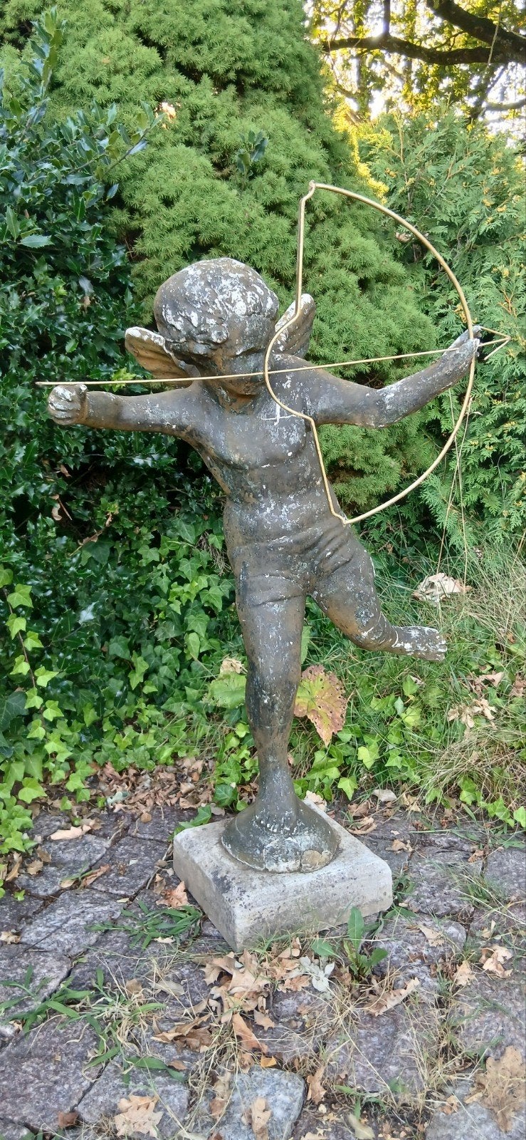 Vintage Cupido Beeld engel met Boog - Tuinbeeld 120cm, Ophalen, Weerbestendig, Beeld, Man