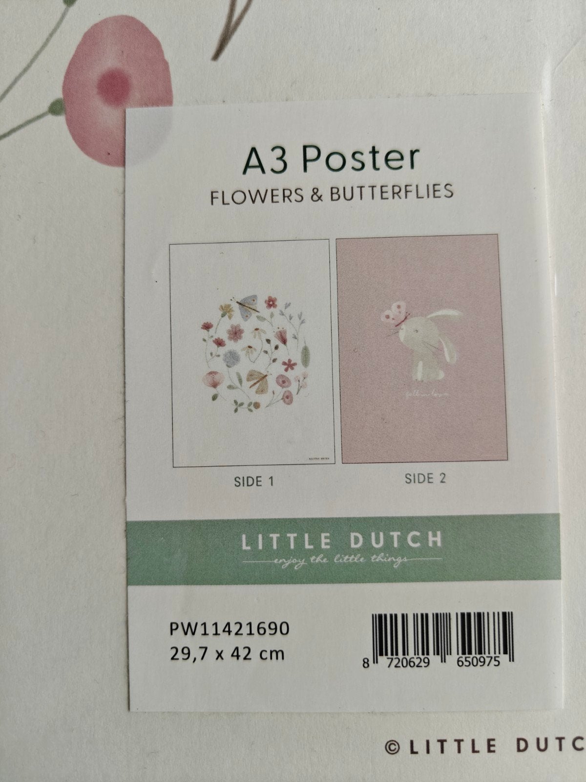 Little dutch A3 poster flowers & butterflies, Ophalen, Little Dutch, Nieuw, Wanddecoratie