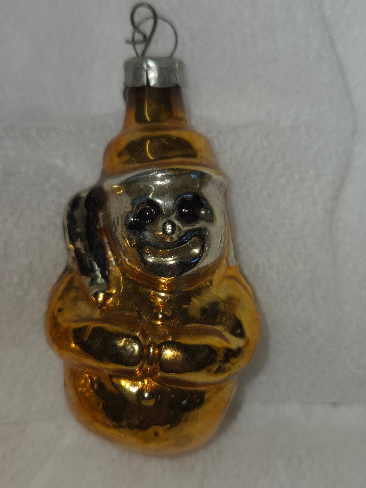 Antieke Glazen Kerstbal Bolle Kabouter / Clown Goud Zeldzaam, Ophalen, Gebruikt