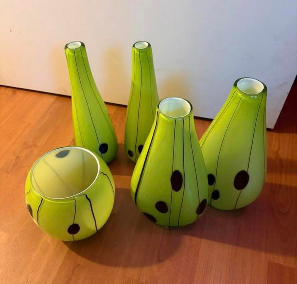 Mooie setje vasen kleur lime groen, Ophalen, Minder dan 50 cm, Groen, Glas