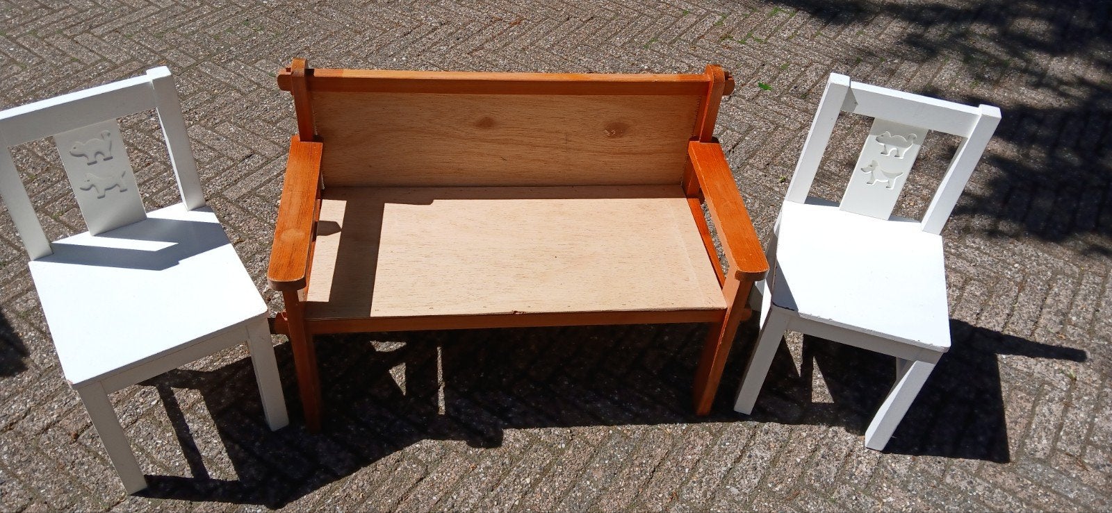 2 ikea kinderstoeltjes plus bankje, Ophalen, Hout, 2 zitplaatsen