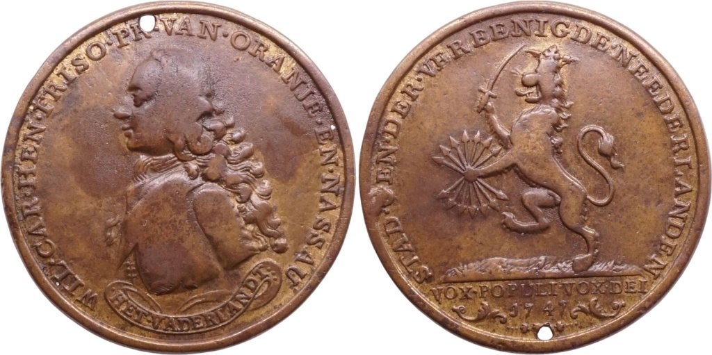 Willem IV historiepenning 1747, Nederland (Oranje), Verzenden, Vóór koninkrijk, Losse munt