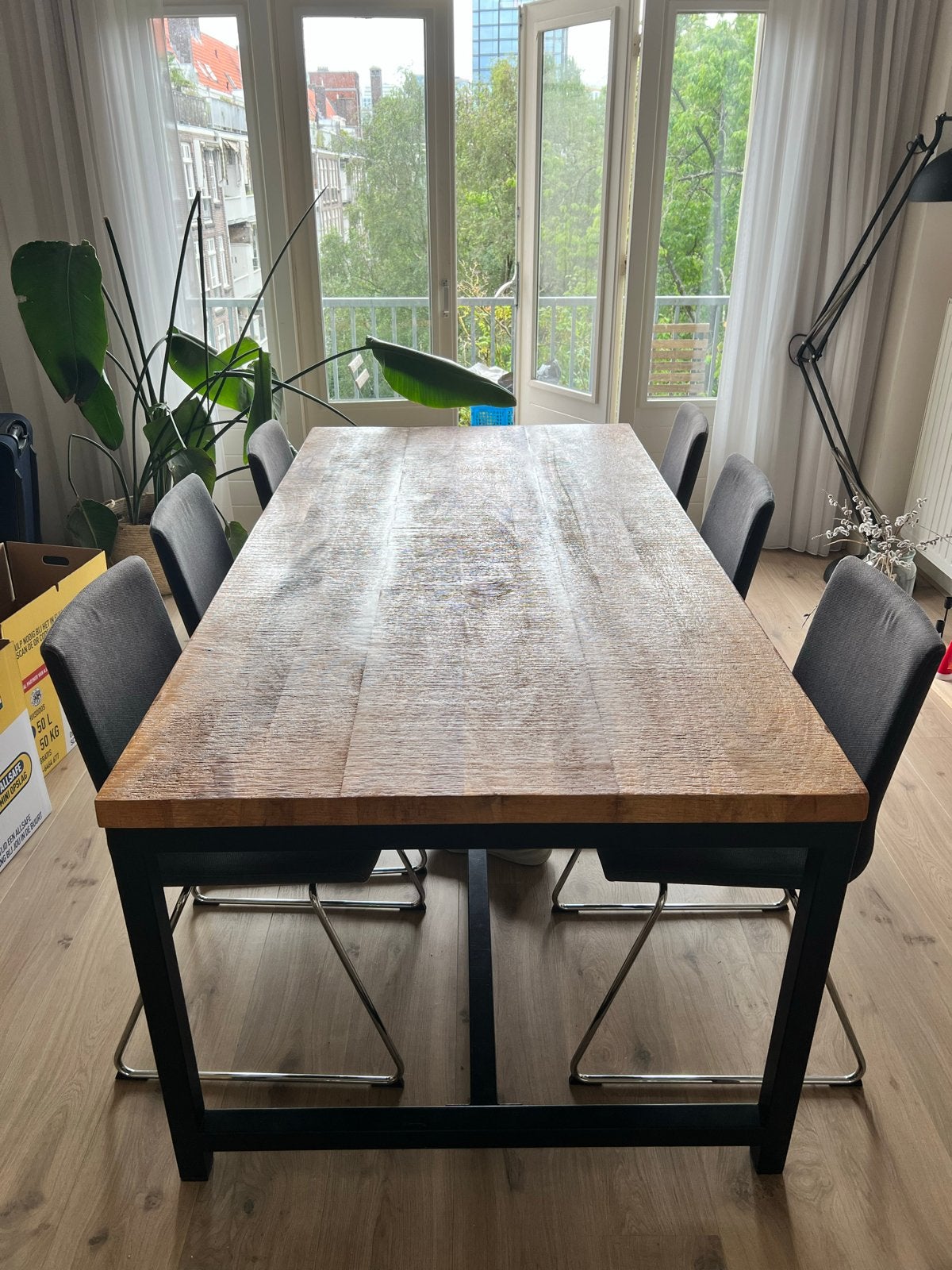 Mangohout eettafel 100x200x77 cm - Industrieel design, Ophalen, Gebruikt, 50 tot 100 cm, Vijf personen of meer