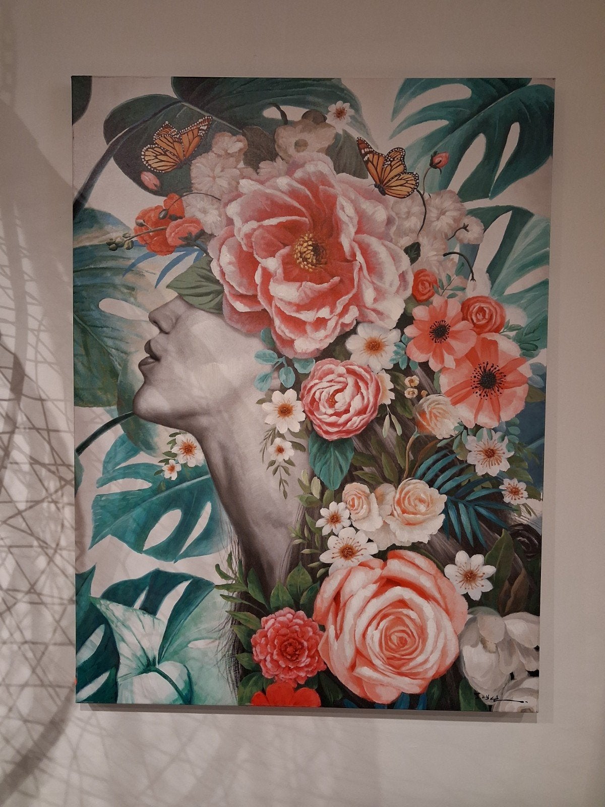 nieuw schilderij 120x90cm canvas vrouw met bloem en vlinder, Ophalen, Oorspronkelijke maker, ., Nieuw