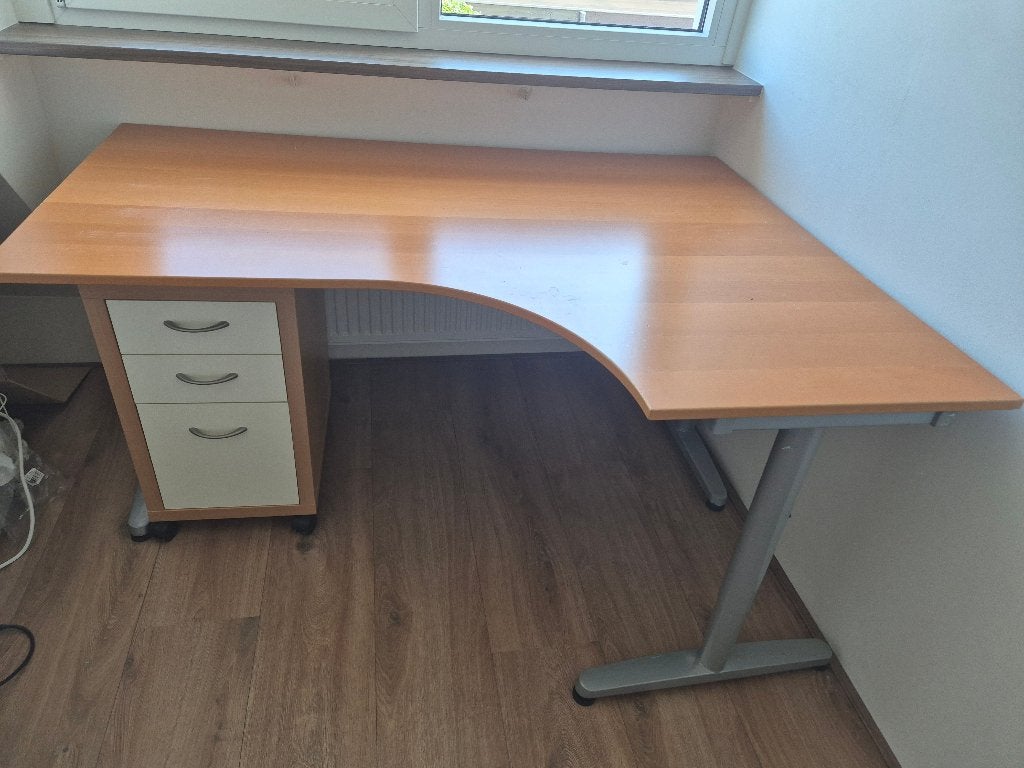 GRATIS stevig hoekbureau met stalen onderstel + ladekastje, Ophalen, Demontabel, 160 cm, Gebruikt