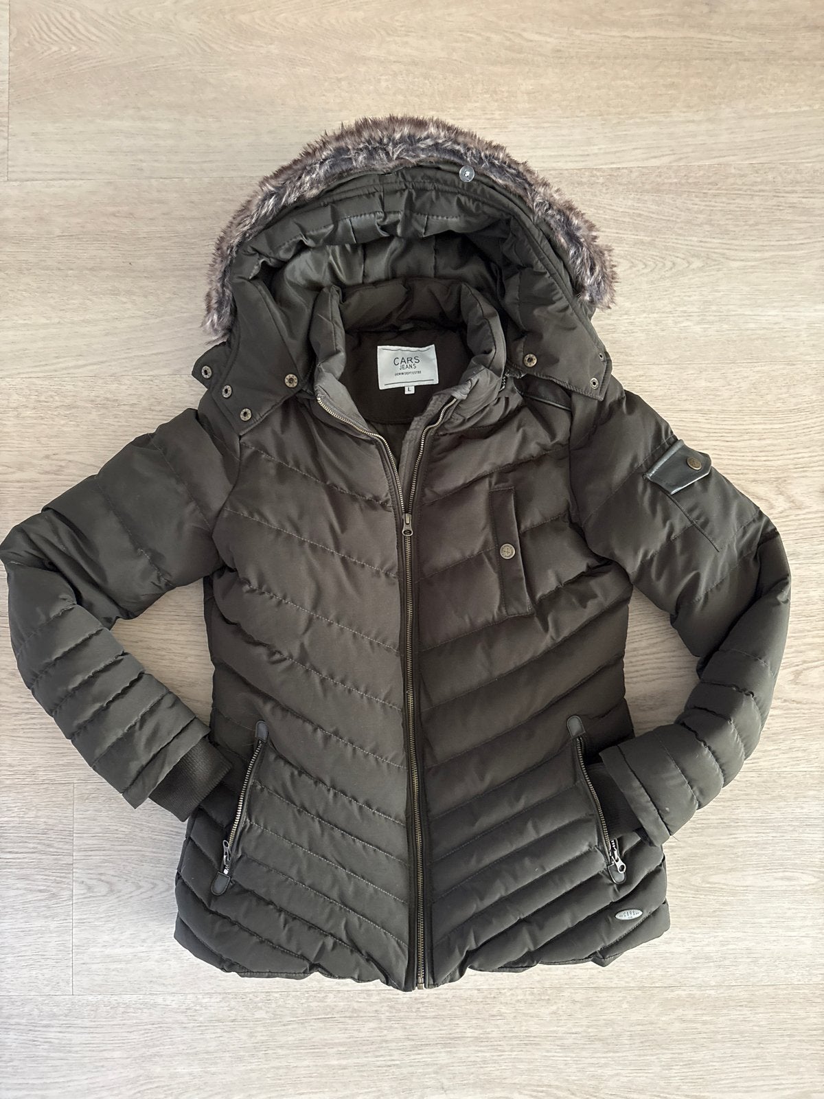 Cars Jeans winterjas met afneembare capuchon maat L, Verzenden, Zo goed als nieuw, Maat 42/44 (L), Groen