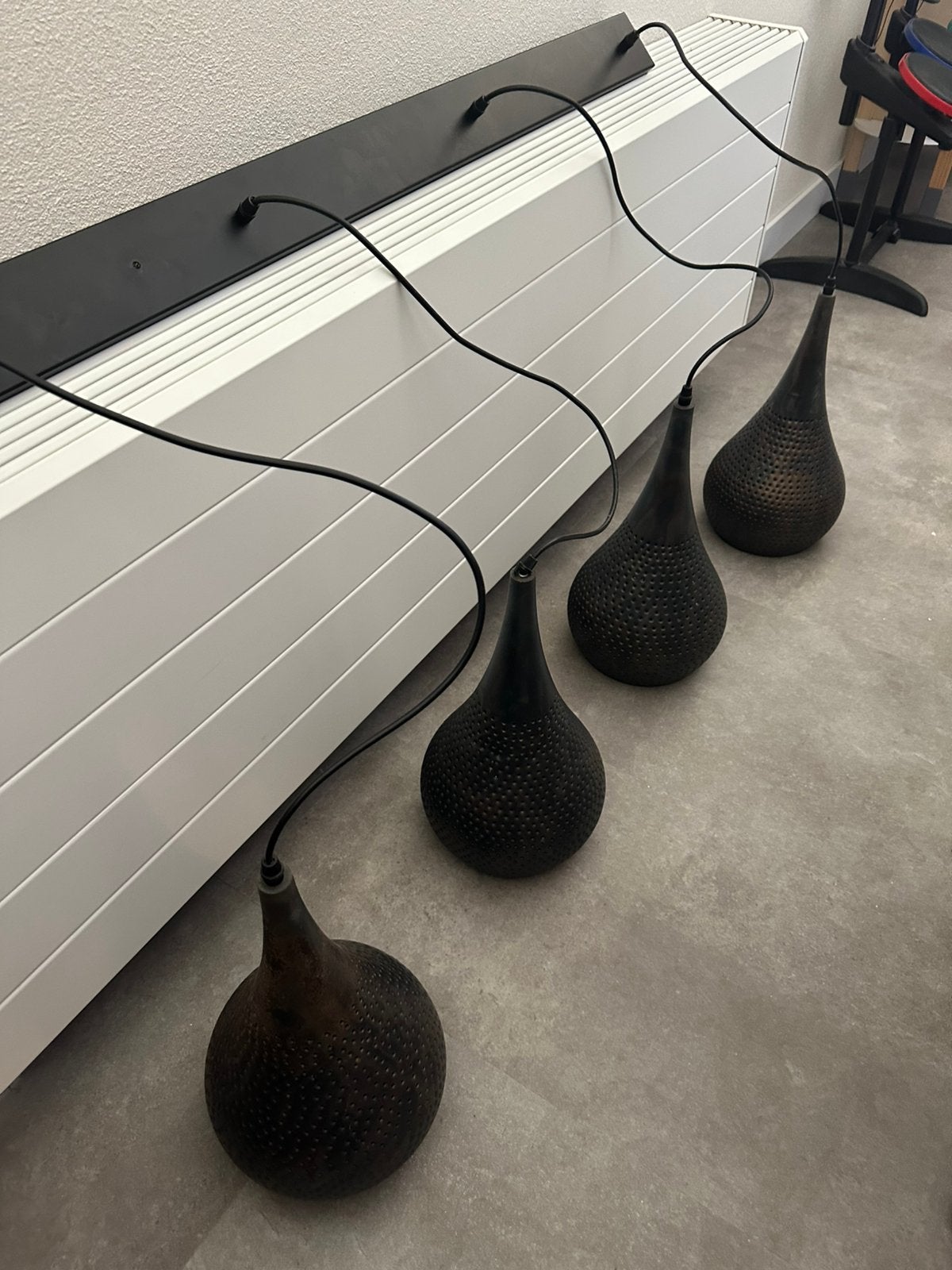 Hanglamp meerkleurig, 4 lampen, totale breedte 120 cm, Huis en Inrichting, Lampen | Hanglampen, Ophalen, E27 (groot), Zo goed als nieuw