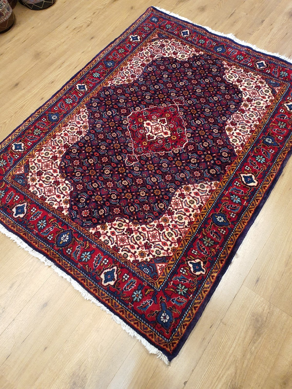 Vintage handgeknoopt perzisch tapijt sarough 156x108, Huis en Inrichting, Stoffering | Tapijten en Kleden, Info@SlatsAntiek.nl