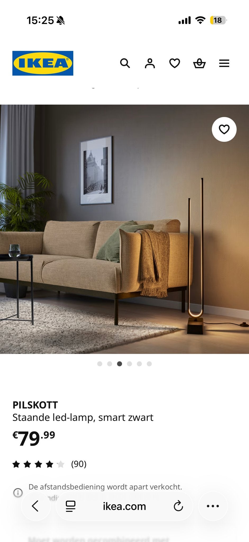 IKEA PILSKOTT Staande LED-lamp, Smart Zwart, Ophalen, Overige fittingen, Zo goed als nieuw, Metaal