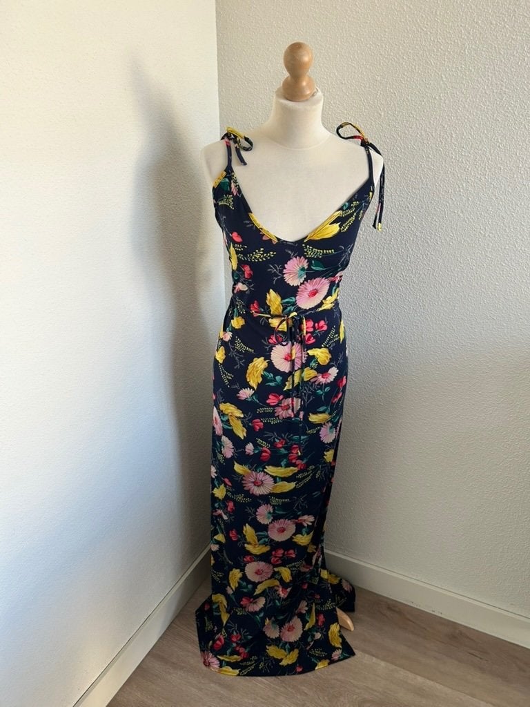 King Louie maat XXL blauwe maxi bloemen jurk 3117, Blauw, Maat 46/48 (XL) of groter, Ophalen of Verzenden, Zo goed als nieuw