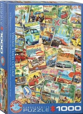 Eurographics - Vintage Travel Collage - 1000 stukjes, Ophalen of Verzenden, 500 t/m 1500 stukjes, Nieuw, Legpuzzel