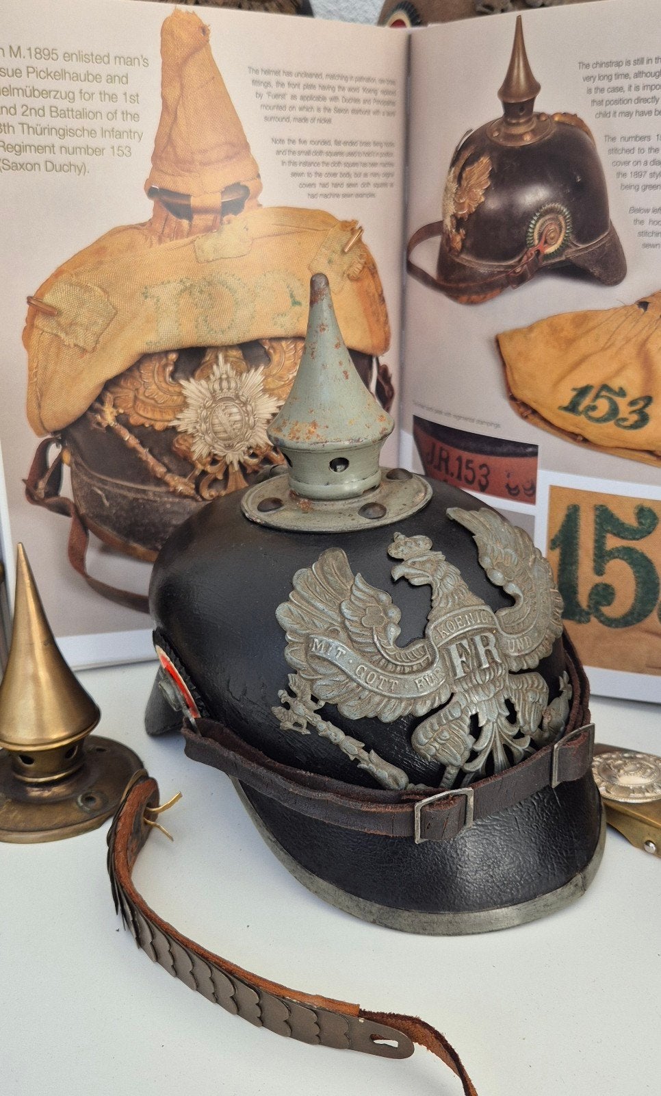 Pickelhaube Pruisisch M15 Ersatz WW1 Elzas Straatsburg, Ophalen of Verzenden, Landmacht, Duitsland
