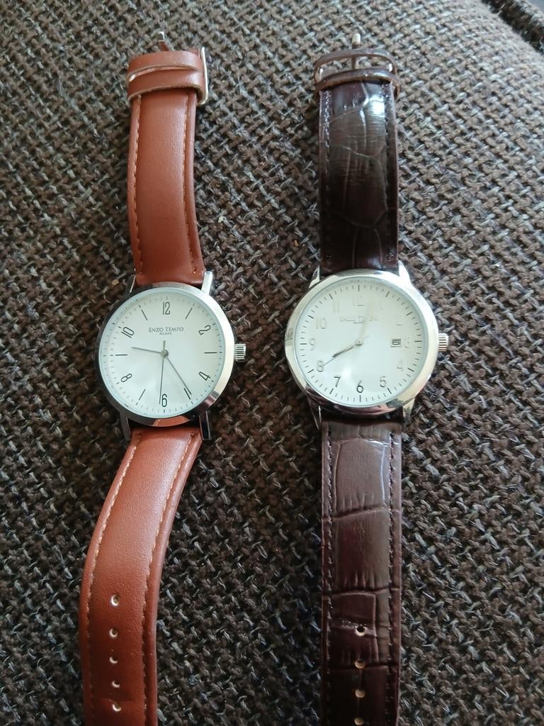 Set van 2 Enzo Tempo polshorloges met leren band, Sieraden, Tassen en Uiterlijk, Horloges | Heren, Ophalen of Verzenden