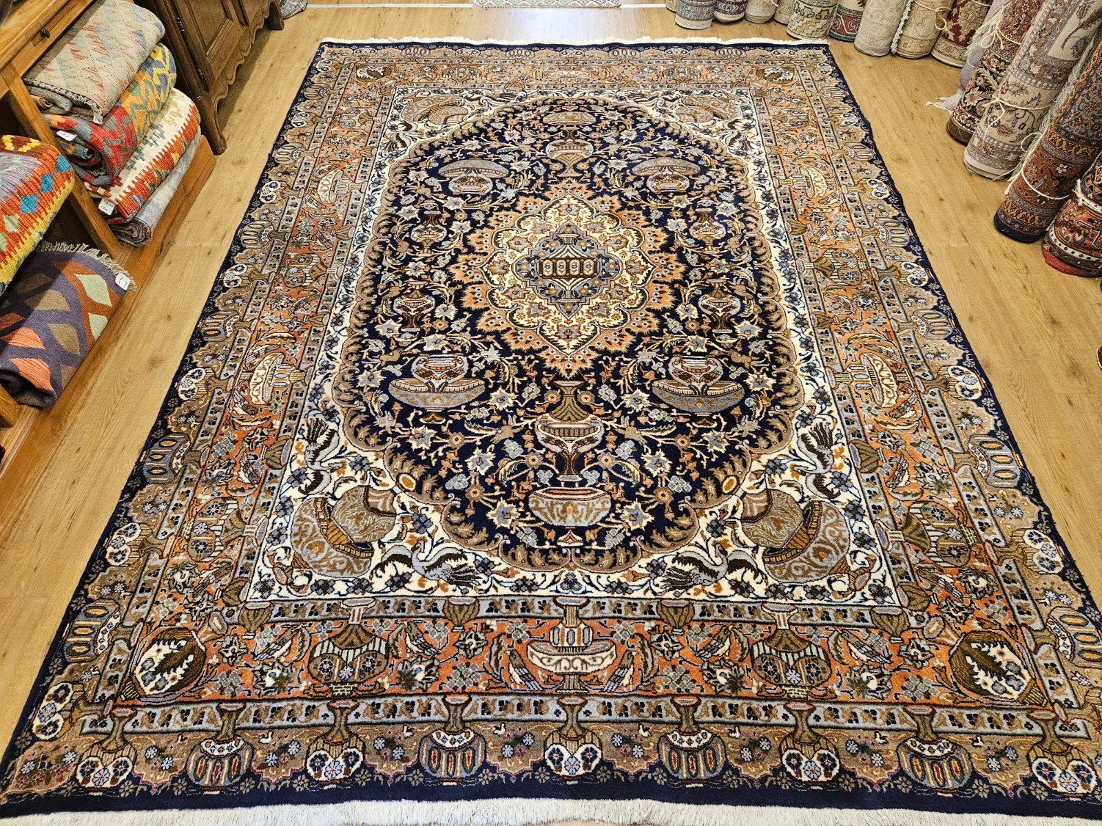 Vintage handgeknoopt perzisch tapijt kashmar 340x246, Tweedehands, Perzisch, 200 cm of meer, Ophalen of Verzenden