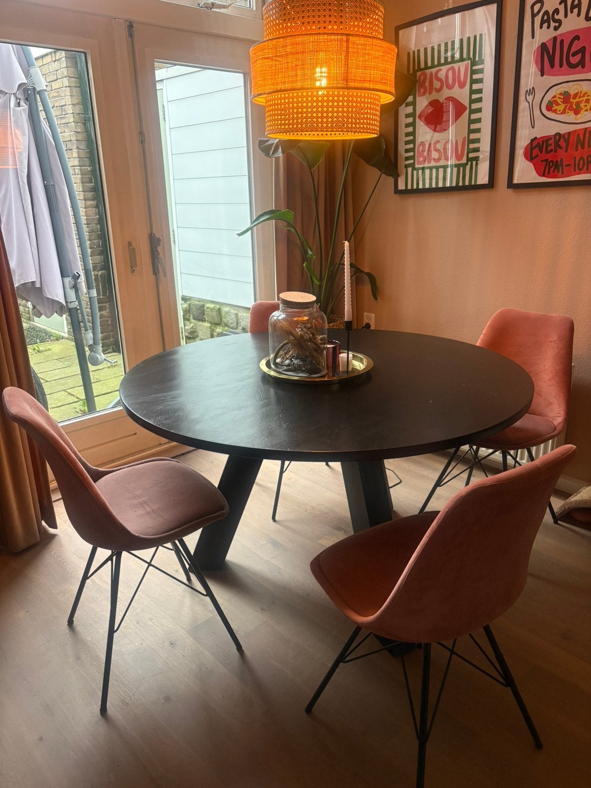Mooie ronde eettafel, Ophalen, Gebruikt, 100 tot 150 cm, Vijf personen of meer