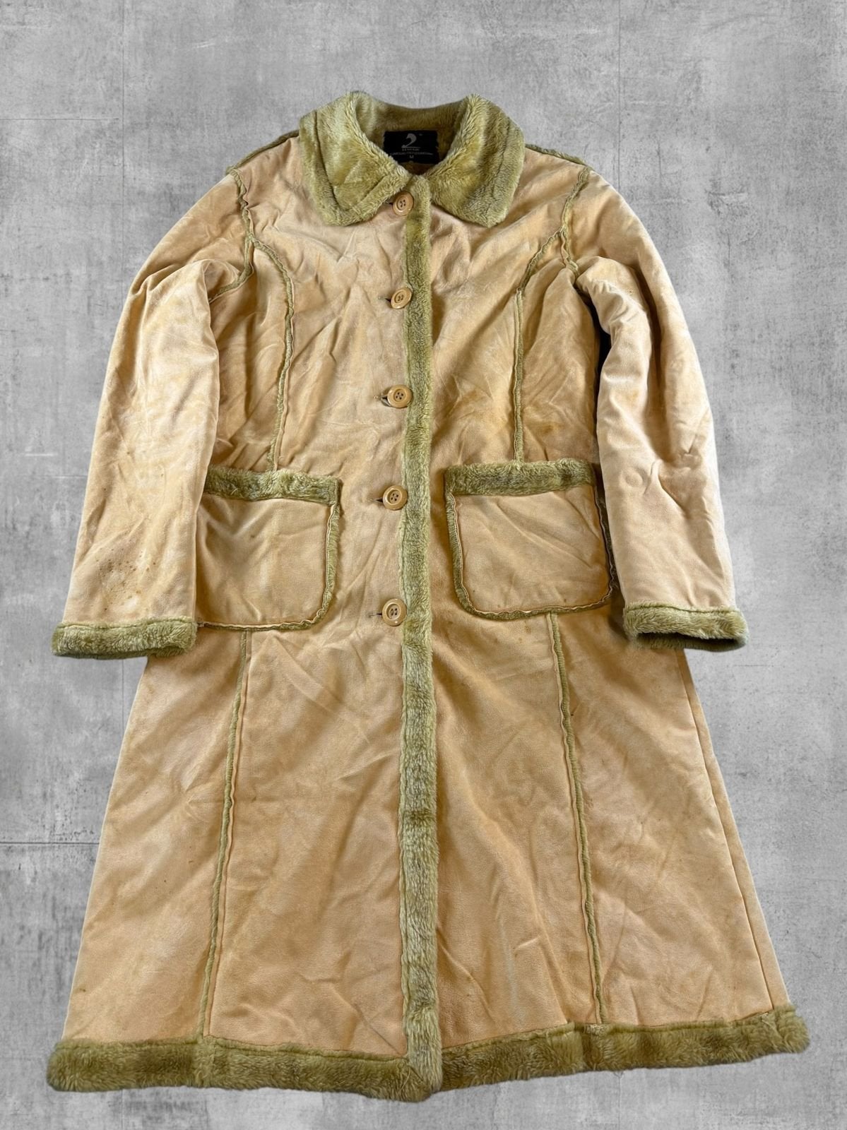 Beige lammy coat maat M (Afghaanse jas / shearling-jas),, Maat 38/40 (M), Bayline Vintage Trading, Verzenden, Beige