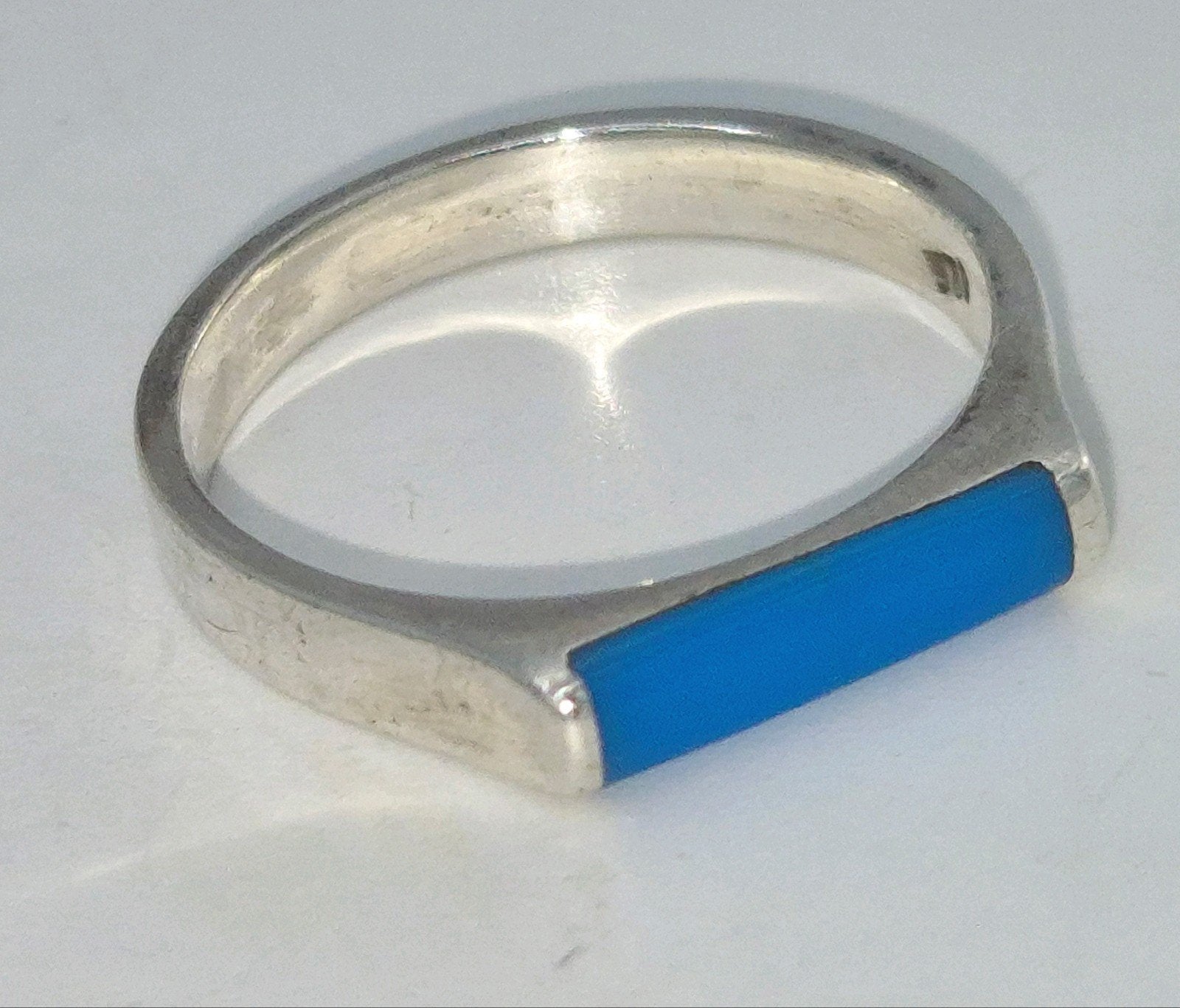 Vintage zilveren ring 925 met blauwe steen maat 17.25, Gebruikt, 17 tot 18, Met edelsteen, Dame