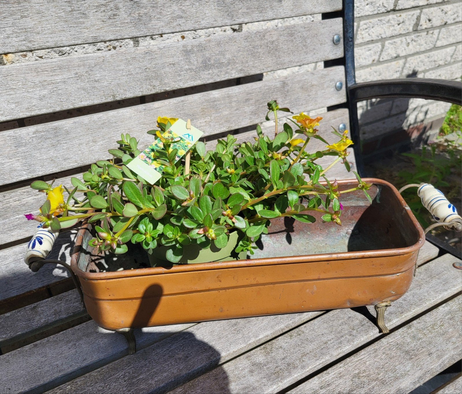 Koperen bloempot/bloembak binnen en buiten, Minder dan 30 cm, Rond, Ophalen of Verzenden, Binnen