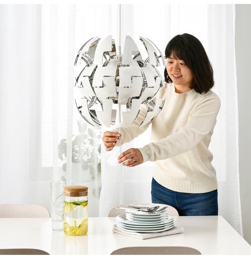 IKEA PS 2014 Hanglamp wit/zilverkleur, Huis en Inrichting, Lampen | Hanglampen, Ophalen of Verzenden, Gebruikt, Kunststof, Minder dan 50 cm