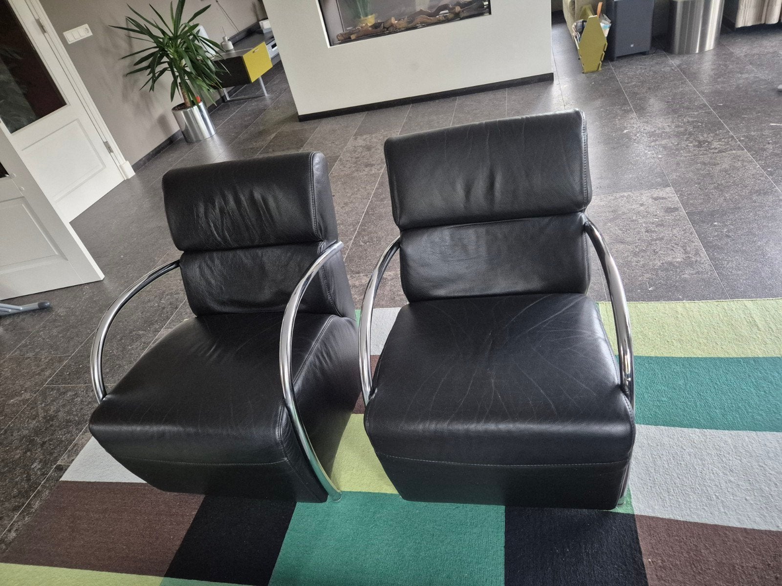Leolux Scylla fauteuils - Zwart leer, Ophalen, Gebruikt, Twee, Zwart