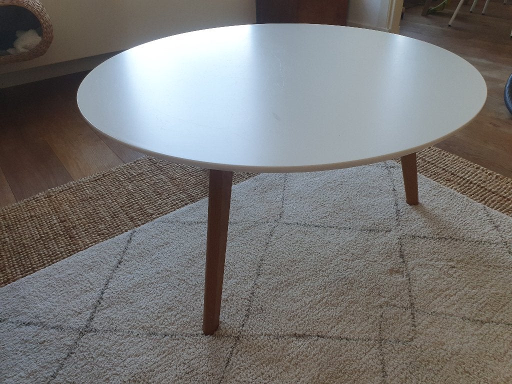 Witte ronde salontafel | White round coffee table, Ophalen, Gebruikt, 50 tot 100 cm, Rond