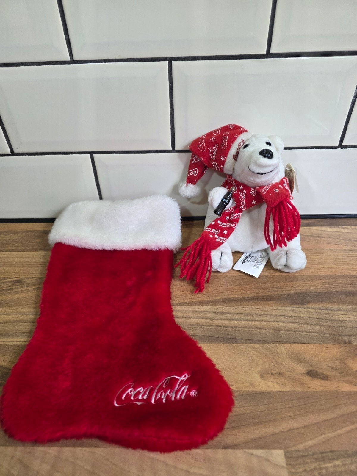 Coca cola kerstsok een ijsbeer knuffel, Ophalen of Verzenden, Gebruikt