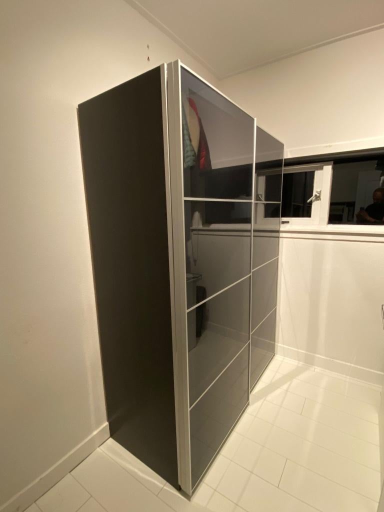 IKEA PAX kledingkast met glazen schuifdeuren – 150x60x200 cm, Ophalen, 200 cm of meer, 150 tot 200 cm, Met klep(pen)