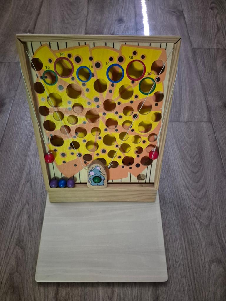 Houten kaas- en muisspel met 4 knikkers, Ophalen of Verzenden, Zo goed als nieuw, Jongen of Meisje