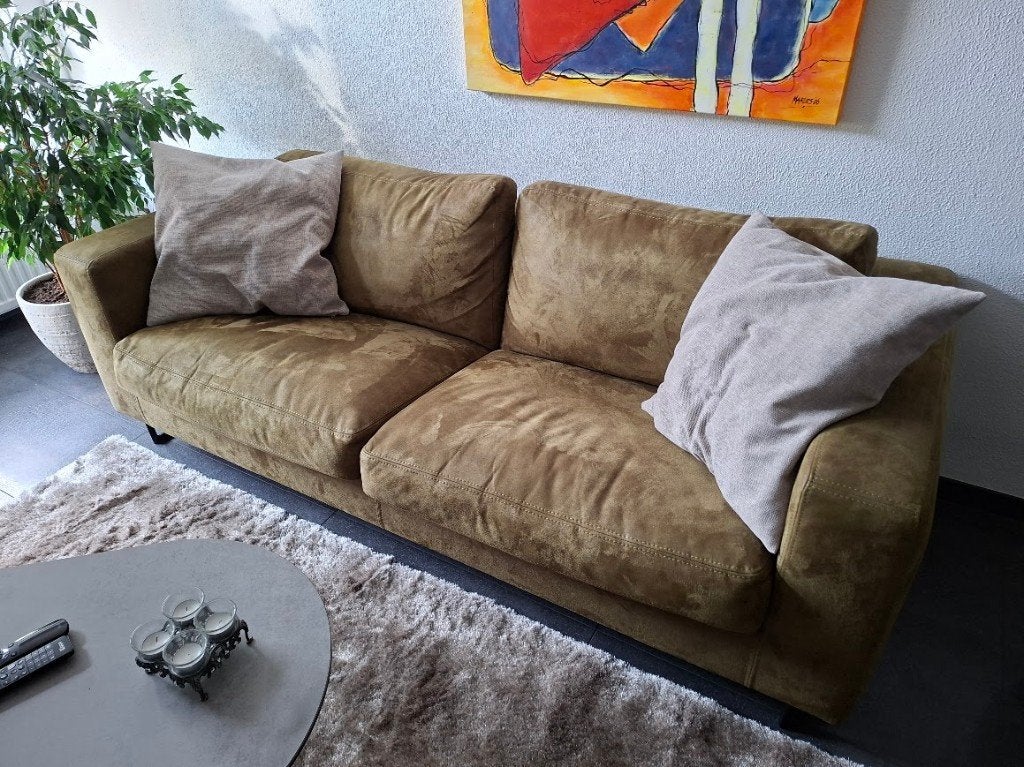 3-zitsbank Microleer Moss, Huis en Inrichting, Ophalen, Driepersoons, 75 tot 100 cm, Zo goed als nieuw