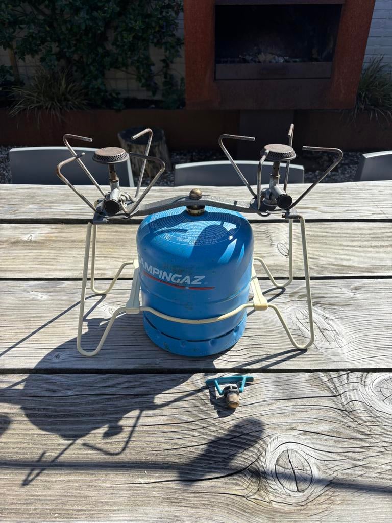 Vintage campinggasstel dubbel en enkel, Caravans en Kamperen, Ophalen, Gebruikt