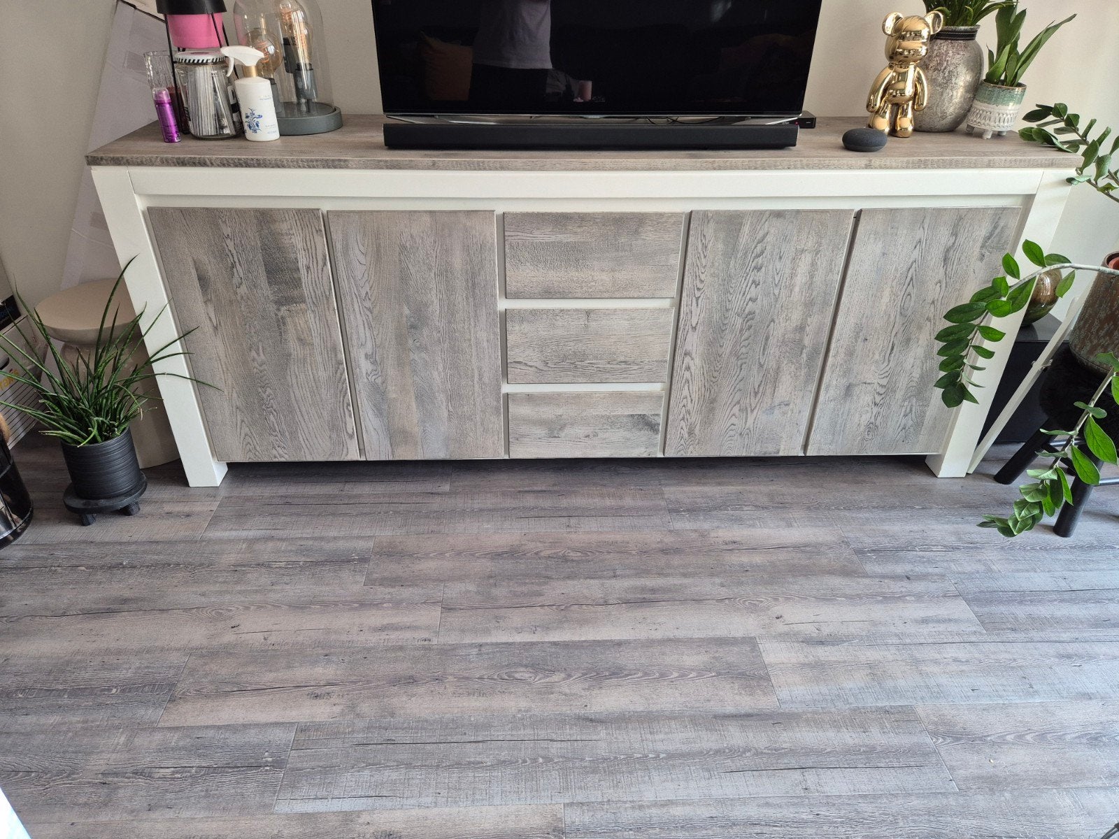 Dressoir met deuren en lades - Houtlook, Ophalen, Gebruikt, 200 cm of meer, Overige houtsoorten