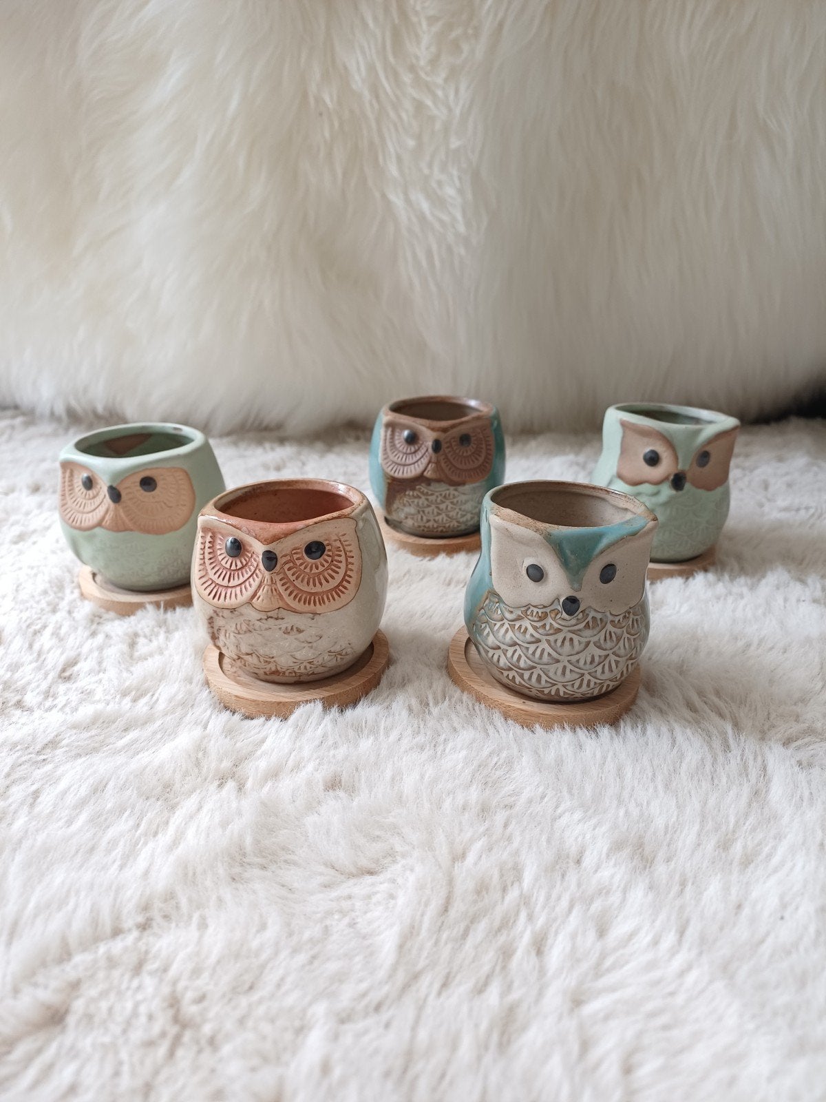 Set van 5 Uil Bloempotjes, Gebruikt, Meerkleurig, Overige stijlen, Ophalen of Verzenden