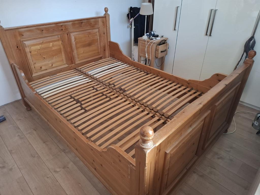 Bed grenen 2 persoons met Proflex lattenbodems, Huis en Inrichting, Slaapkamer | Bedden, Ophalen, Gebruikt, Bruin, Tweepersoons