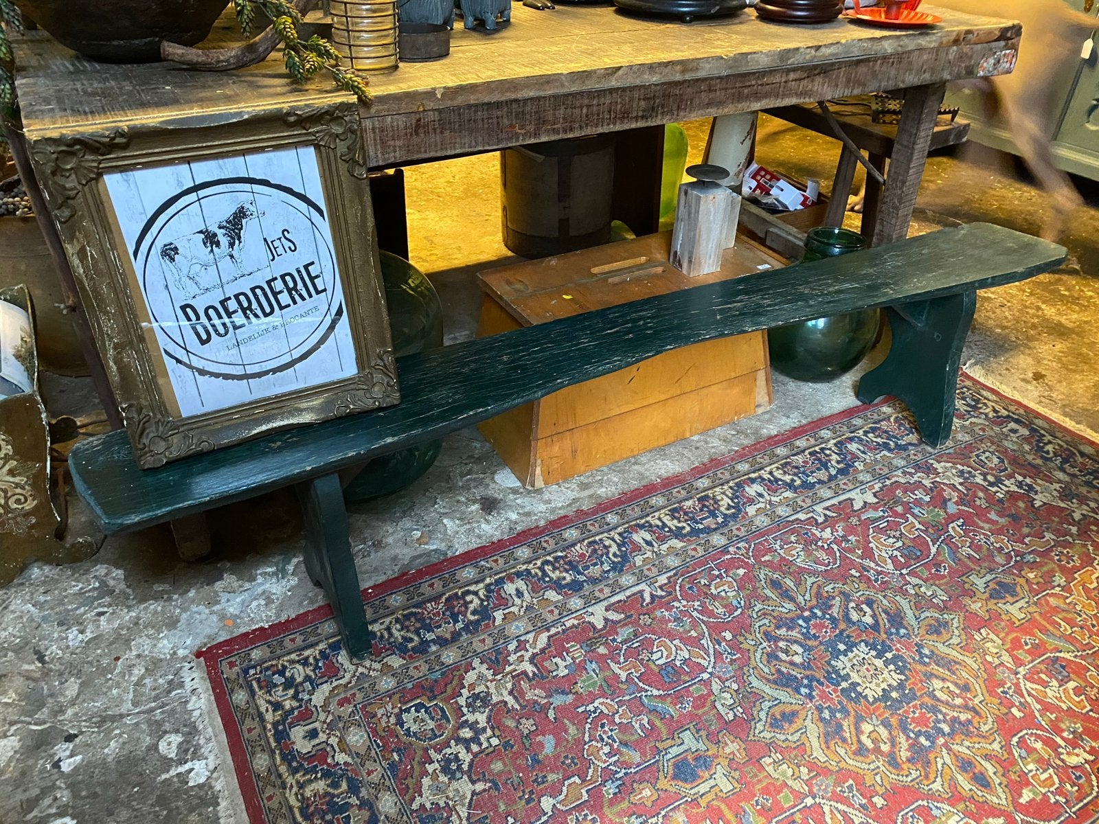 Rustiek groen bankje, Antiek en Kunst, Curiosa en Brocante, Ophalen