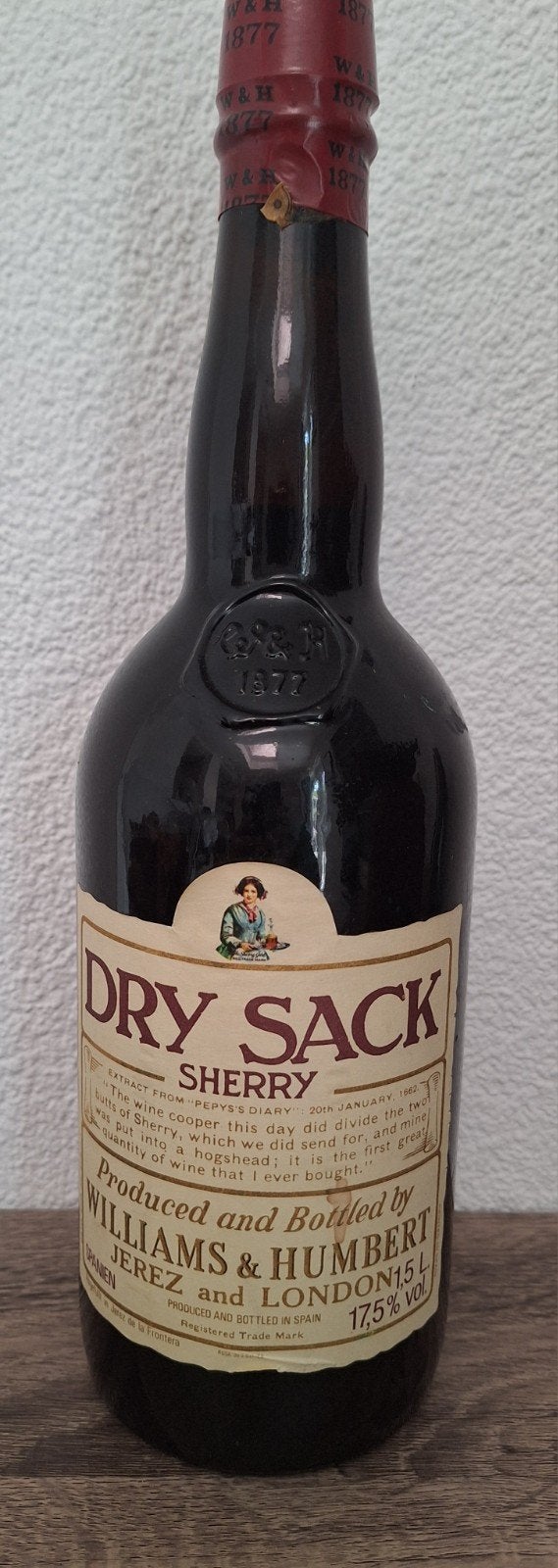 DRY SACK Sherry 1,5 liter - Williams & Humbert, Verzamelen, Wijnen, Ophalen of Verzenden, Nieuw, Rode wijn, Vol