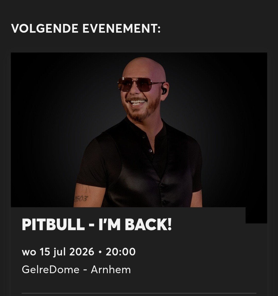 Pitbull tickets gerledoom arnhem 15 juli 1x, Eén persoon, Juli