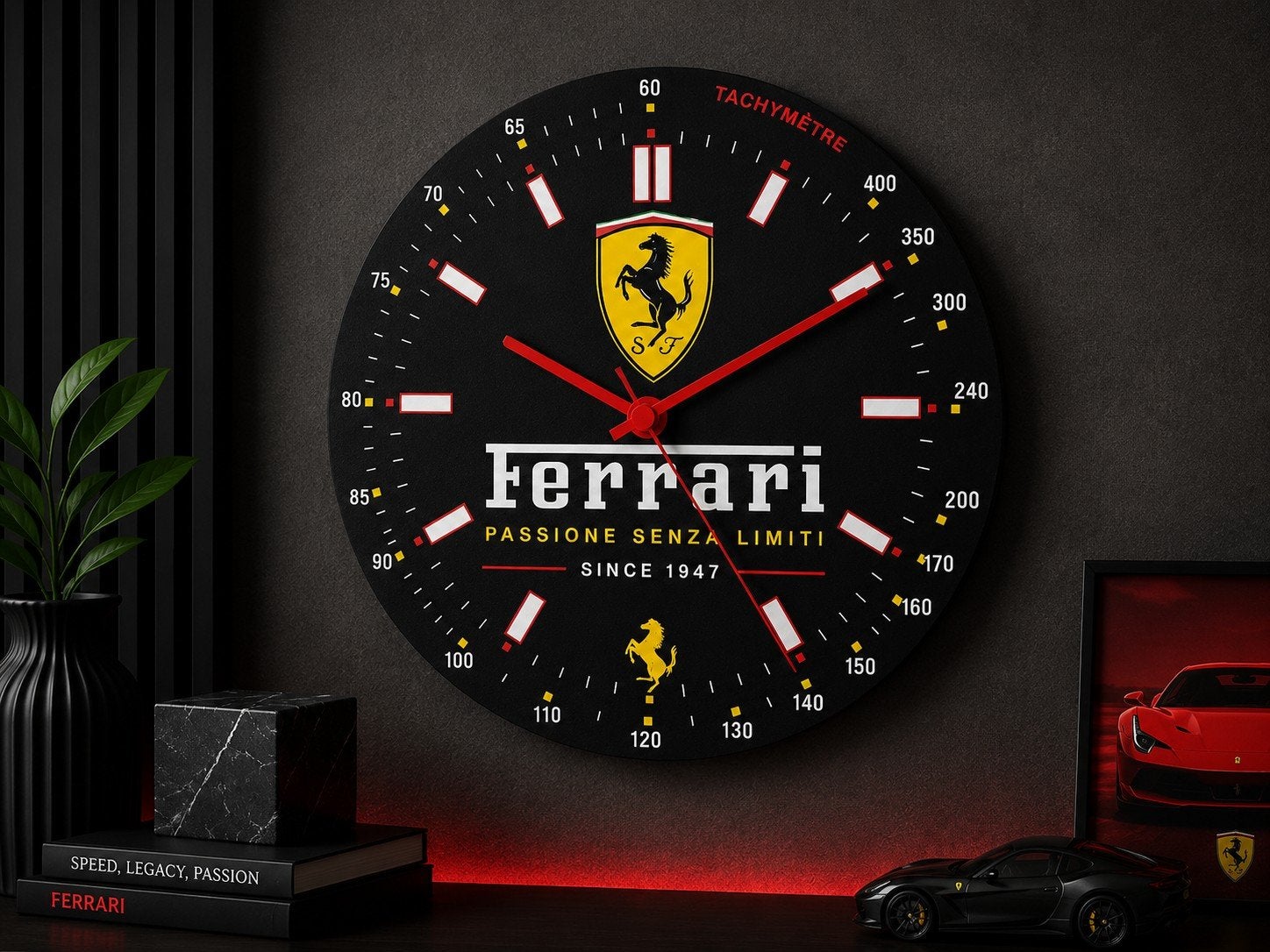 Unieke Ferrari Wandklok met Sfeervolle Verlichting, Ophalen of Verzenden, Nieuw, Formule 1