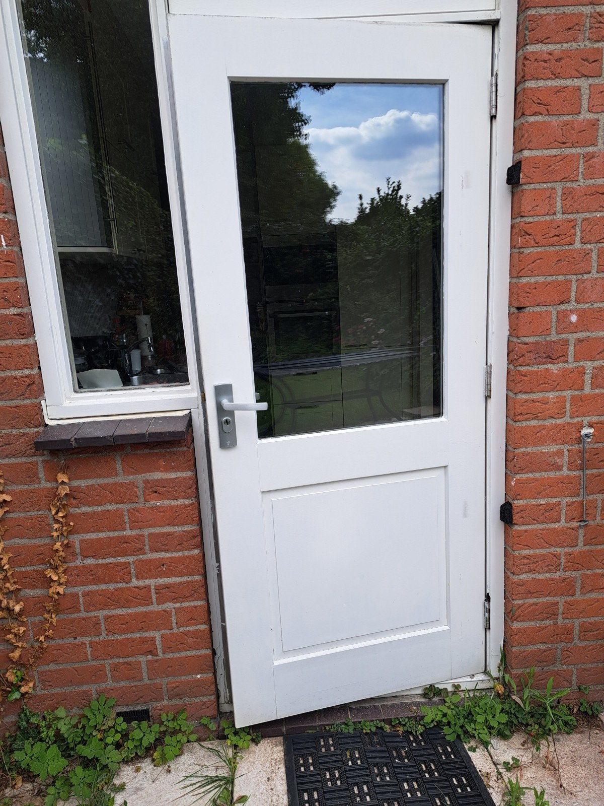 Witte buitendeur met glaspaneel - gebruikt, Ophalen, Gebruikt, 80 tot 100 cm, Buitendeur